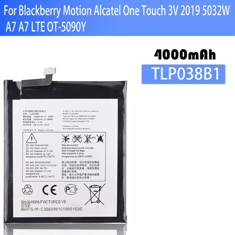 Batterie de remplacement pour Blackberry Motion, TLp038BC Batterie de remplacement pour Blackberry Motion, TLp038BC